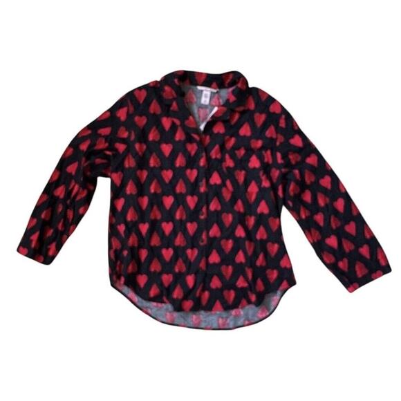 NEW VICTORIA'S SECRET Hearts Flannel Long Pajama‎ TOP ONLY Size Large Button Up - Picture 1 of 11